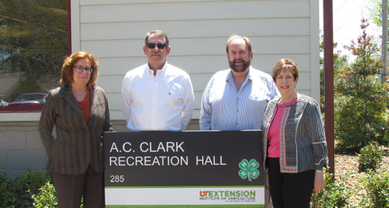 Building Dedication Ceremony Honors A.C. Clark - L-R: Patricia Taylor, Eddie Clark, Jim Clark, Sandra Shepherd