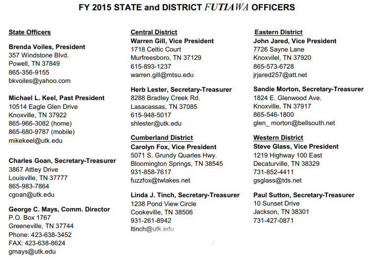 FY 2015 State And District FUTIAWA Officers