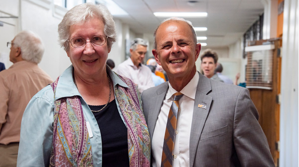  Ruth Henderson McQueen, left, attended a reception in Morgan Hall to celebrate the building’s centennial. Tim Cross, right, recently joined our ranks with his retirement effective 8/31.
